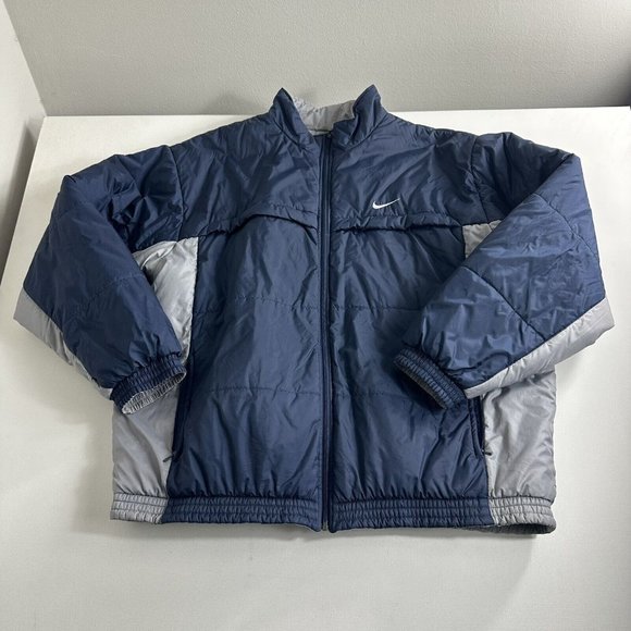 Nike Puffer Jacket‎ Men's 2XL Reversible Blue Gray Vintage Gray Tag Logo - Picture 1 of 16
